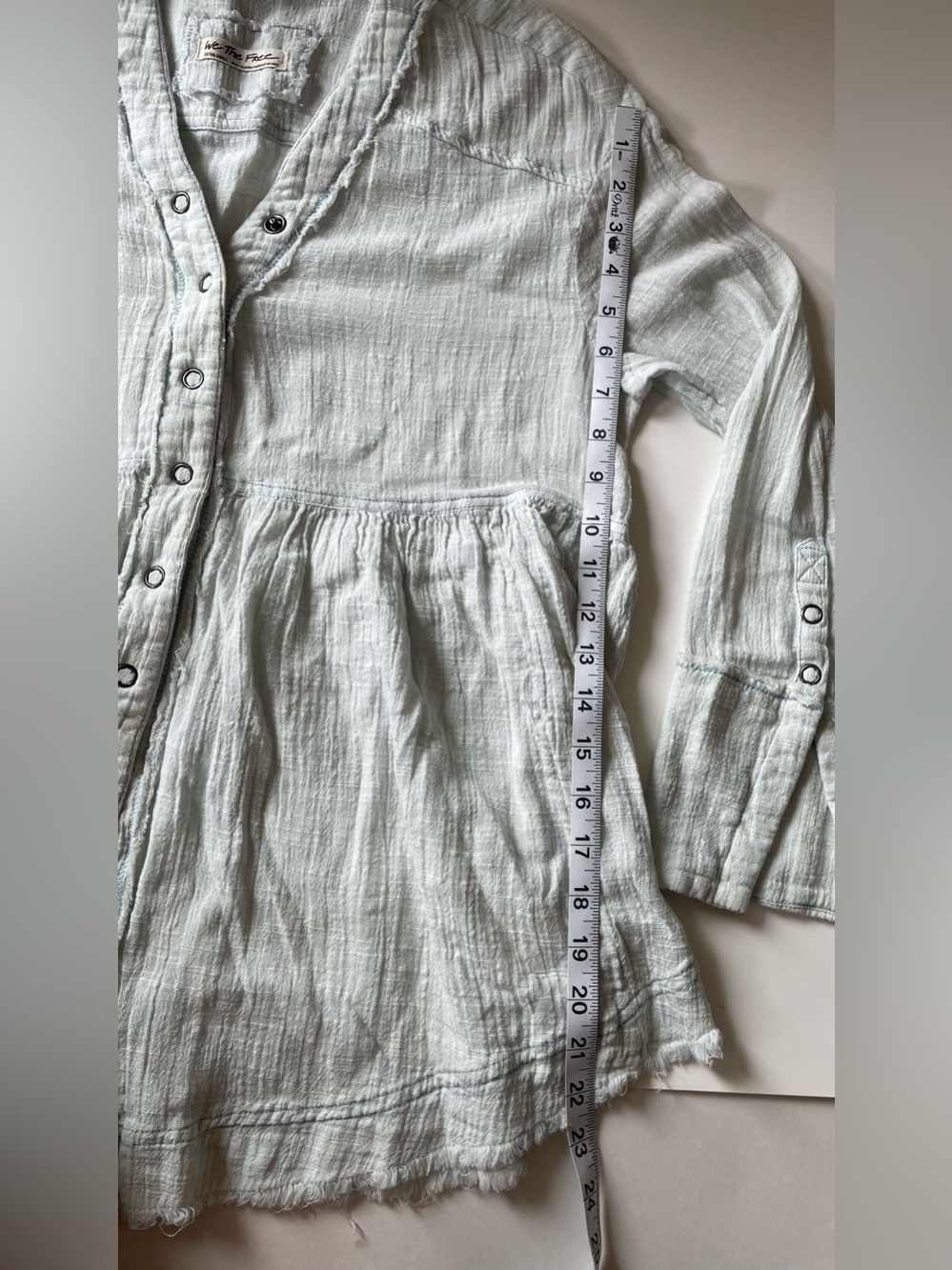 We The Free Light Blue Cotton Chambray Button-Front Shirt - Picture 7 of 8